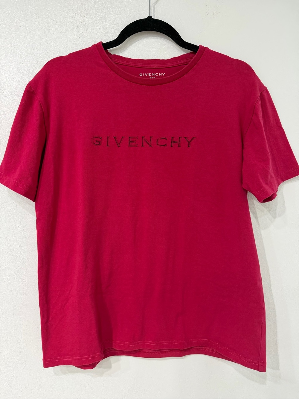 Givenchy Men’s Hot Pink Embroidered Logo Tee